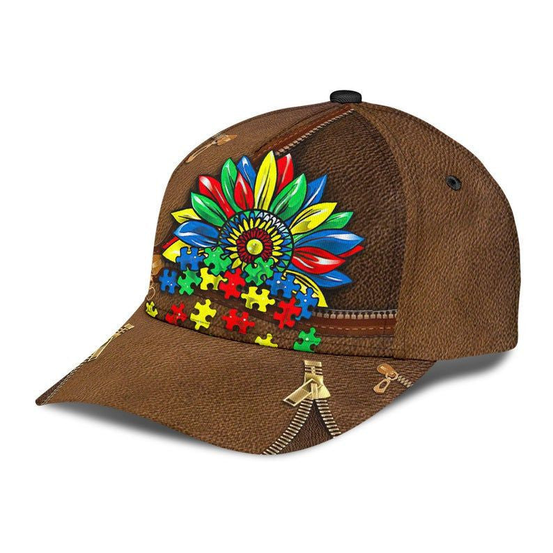 Autism Leather Pattern Hat Classic Cap 3D Breathable Cap, Human Cap, Trending Cap, American Cap Trucker Hats Custom Hats Gifts For Men & Women