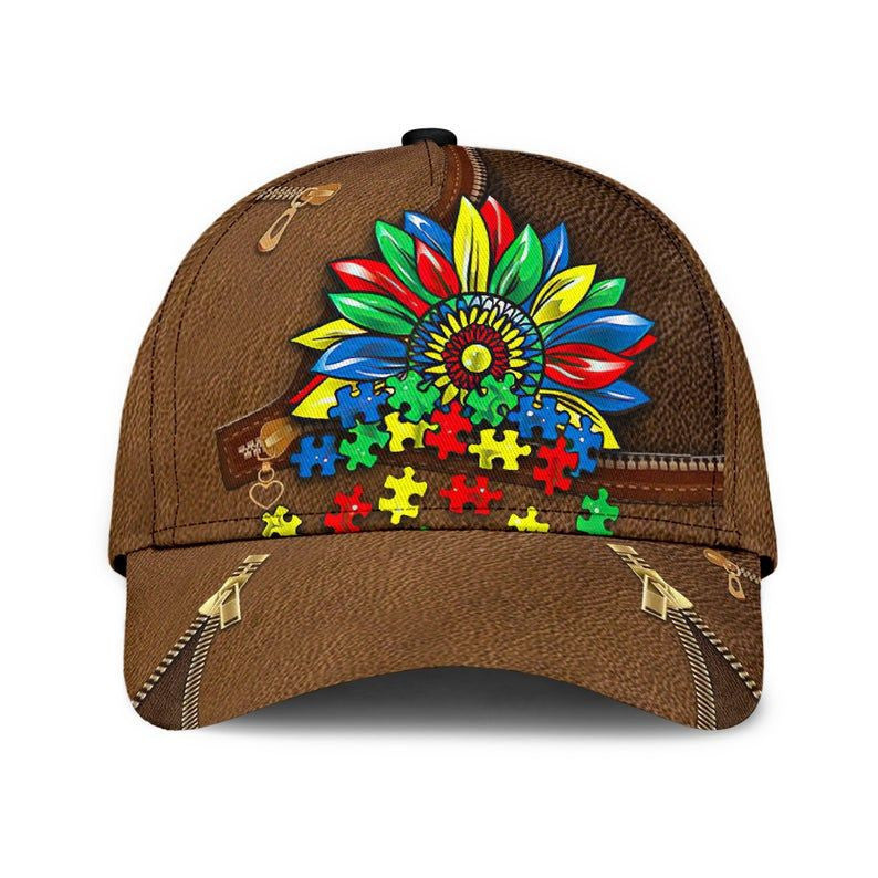 Autism Leather Pattern Hat Classic Cap 3D Breathable Cap, Human Cap, Trending Cap, American Cap Trucker Hats Custom Hats Gifts For Men & Women