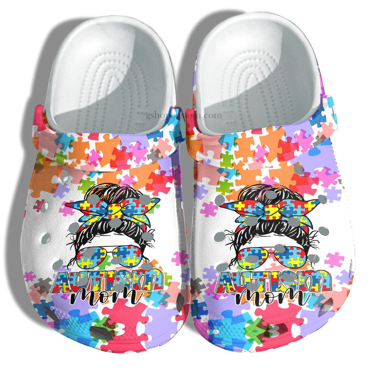 Autism Mom Puzzel Rainbow Shoes - Customize Autism Awareness Shoes Croc Clogs Gift Mother Day