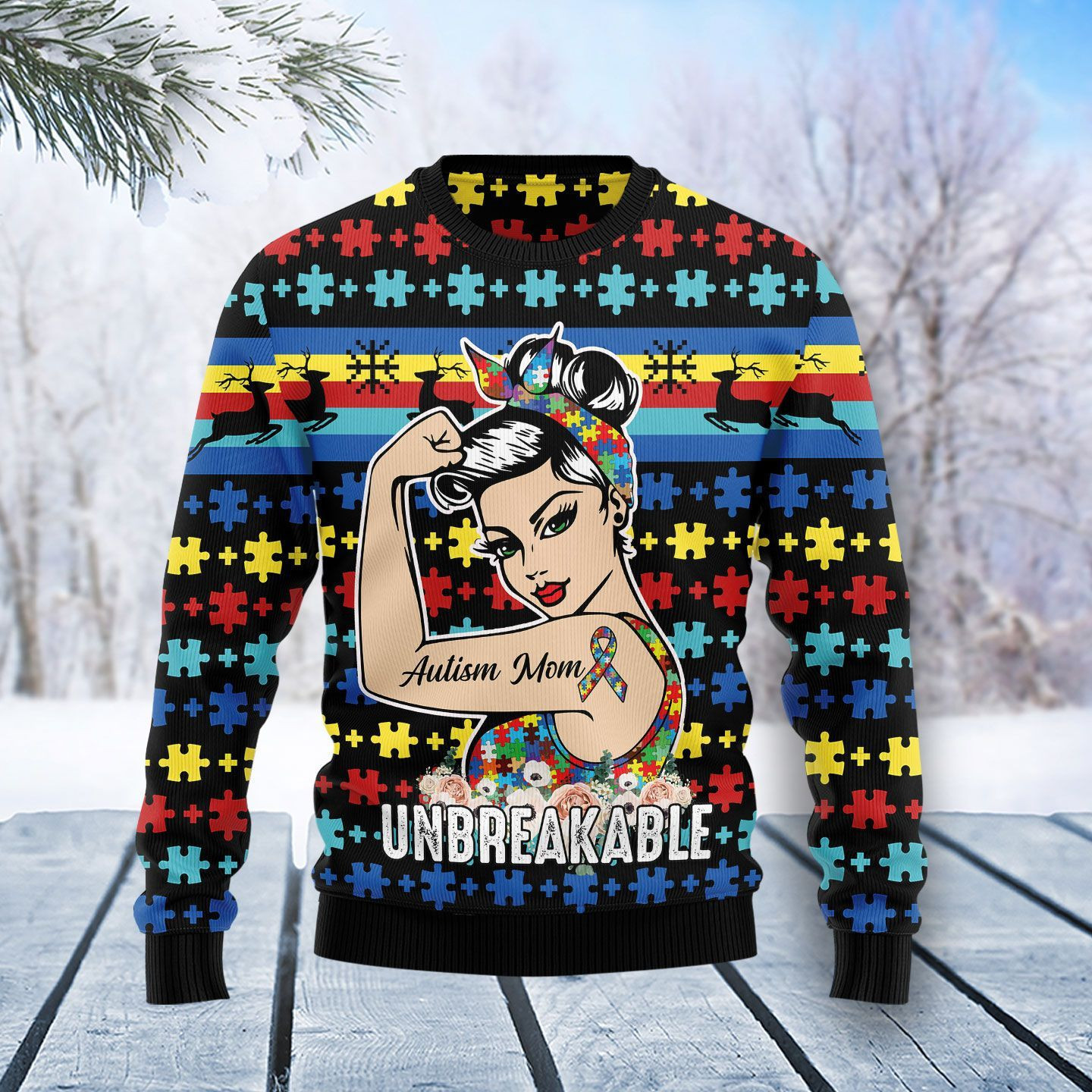 Autism Mom Ugly Christmas Sweater Adult 3D Funny Matching for family