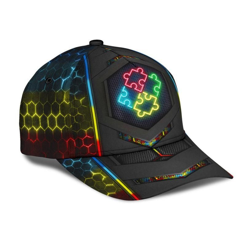 Autism Neon Flag Carbon Classic Cap 3D Unisex Hat, Gift For Him, Human Cap, Trending Cap, American Cap Trucker Hats Custom Hats Gifts For Men & Women