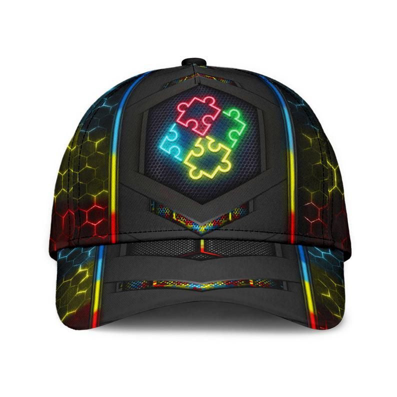 Autism Neon Flag Carbon Classic Cap 3D Unisex Hat, Gift For Him, Human Cap, Trending Cap, American Cap Trucker Hats Custom Hats Gifts For Men & Women