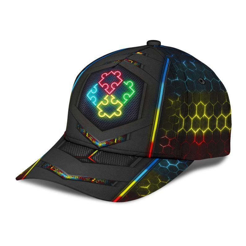 Autism Neon Flag Carbon Classic Cap 3D Unisex Hat, Gift For Him, Human Cap, Trending Cap, American Cap Trucker Hats Custom Hats Gifts For Men & Women