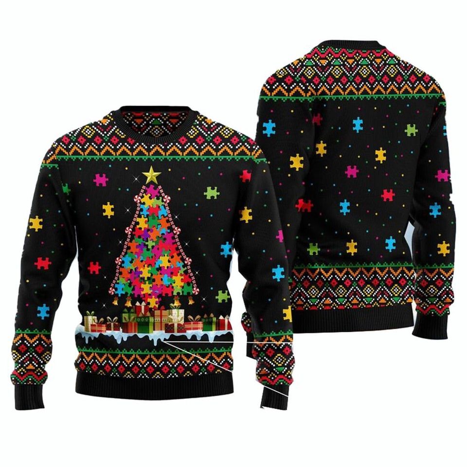 Autism Pattern Ugly Sweatshirt Christmas 3D Sweater