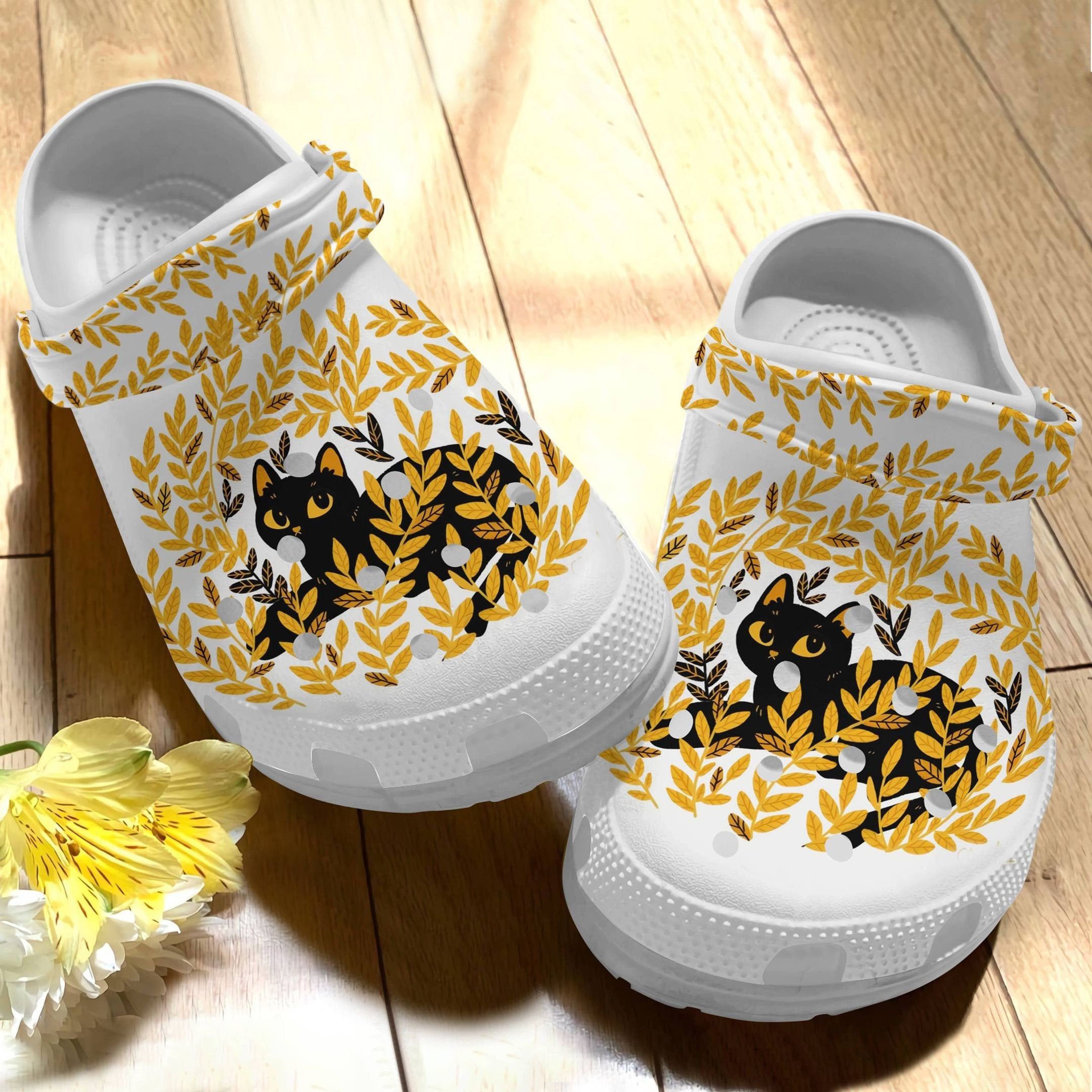 Autumn Black Cat Among The Weeds Shoes - Funny Animal clog Birthday Gift