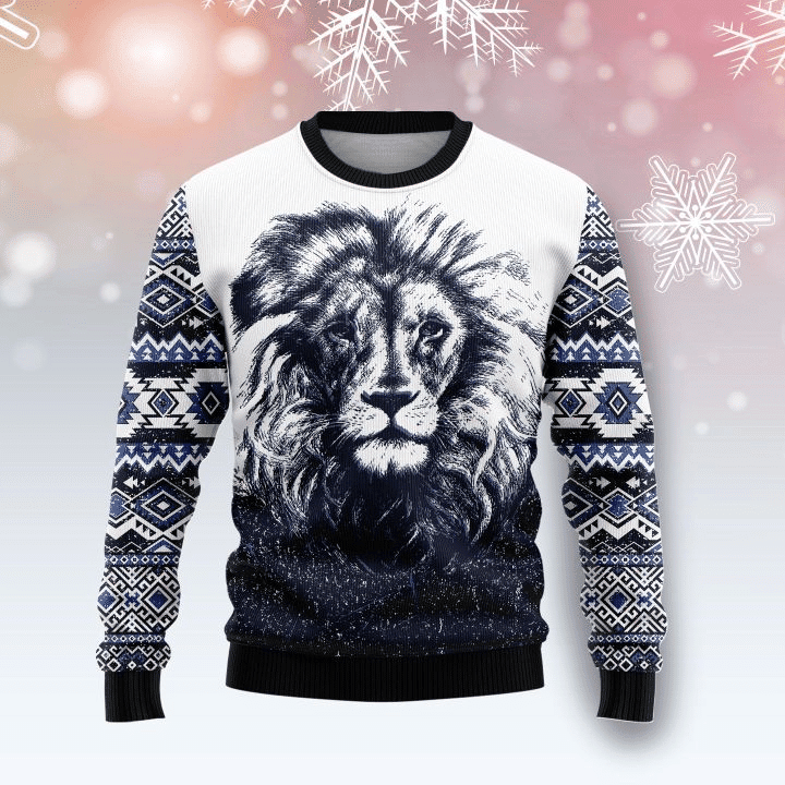 Awesome Lion Ugly Christmas Sweater Adult 3D Funny Matching for family