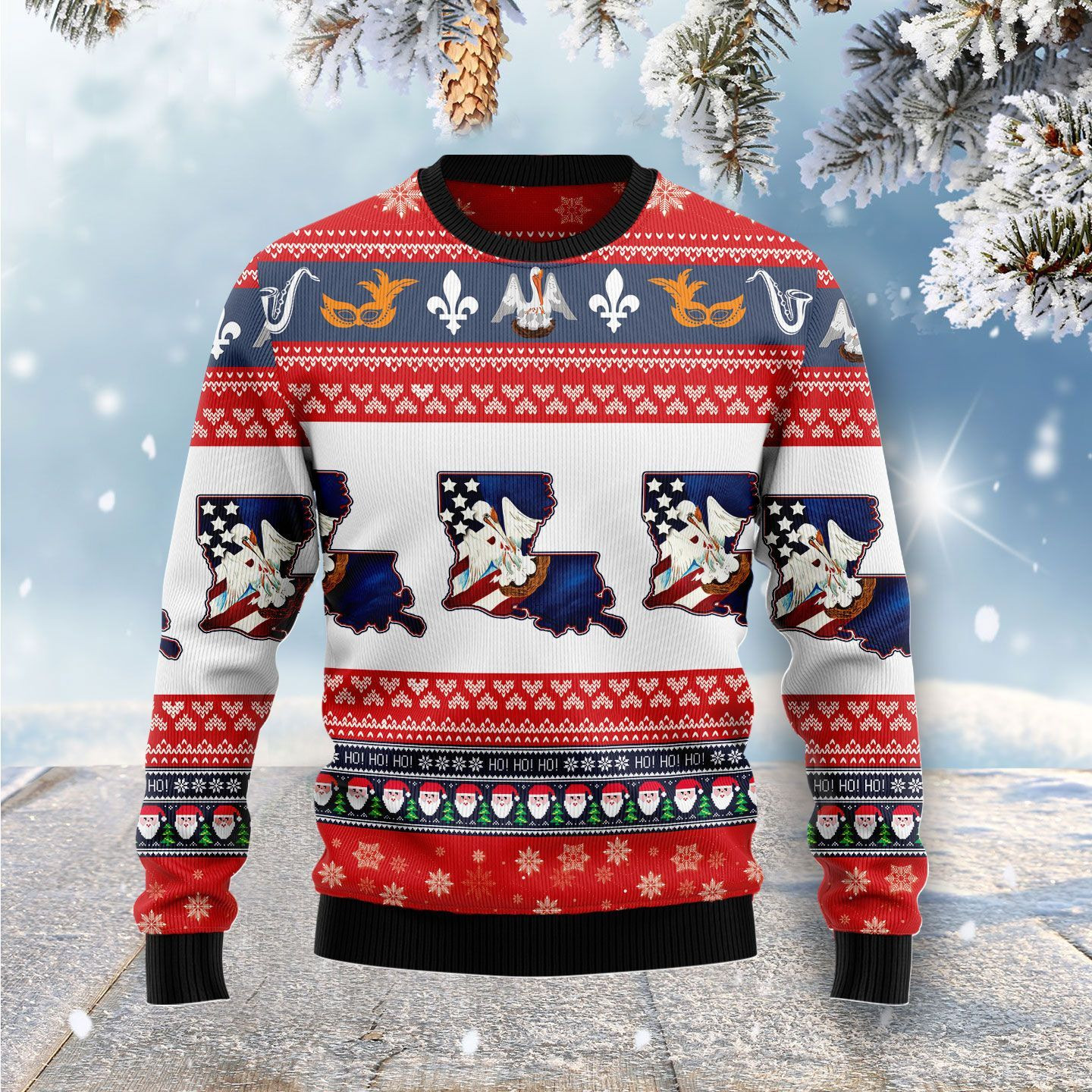 Awesome Louisiana Ugly Christmas Sweater Adult 3D Funny Matching for family