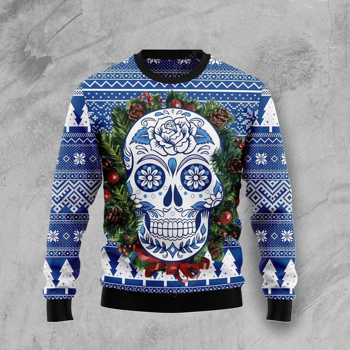Awesome Sugar Skull Ugly Christmas Sweater Adult 3D Funny Matching for family