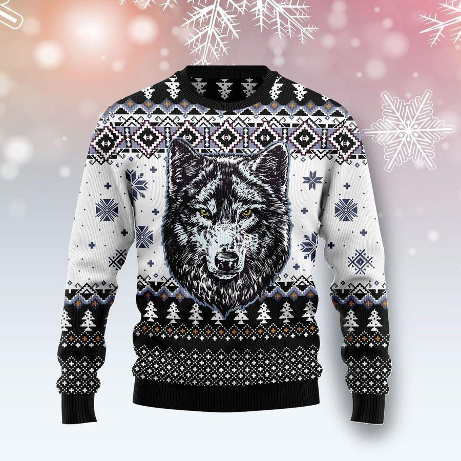 Awesome Wolf Ugly Christmas Sweater Adult 3D Funny Matching for family