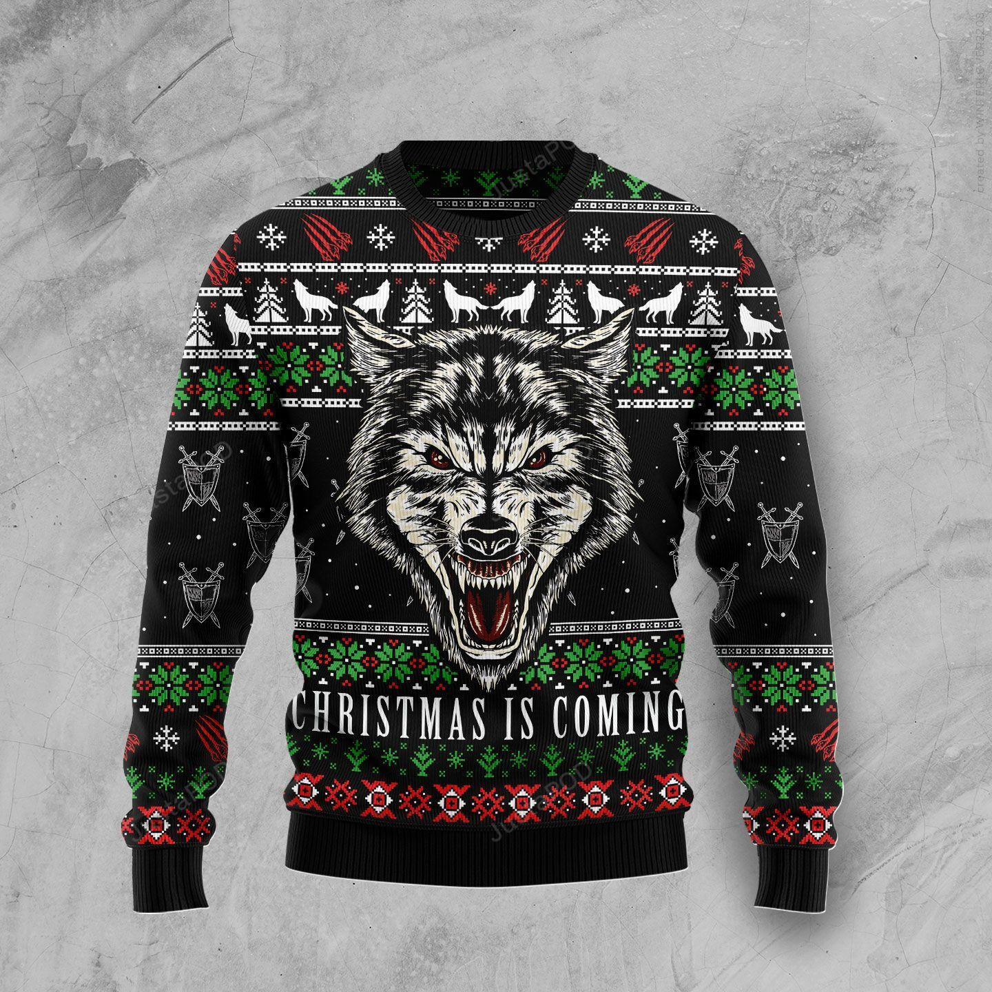 Awesome Wolf Ugly Christmas Sweater Adult 3D Funny Matching for family