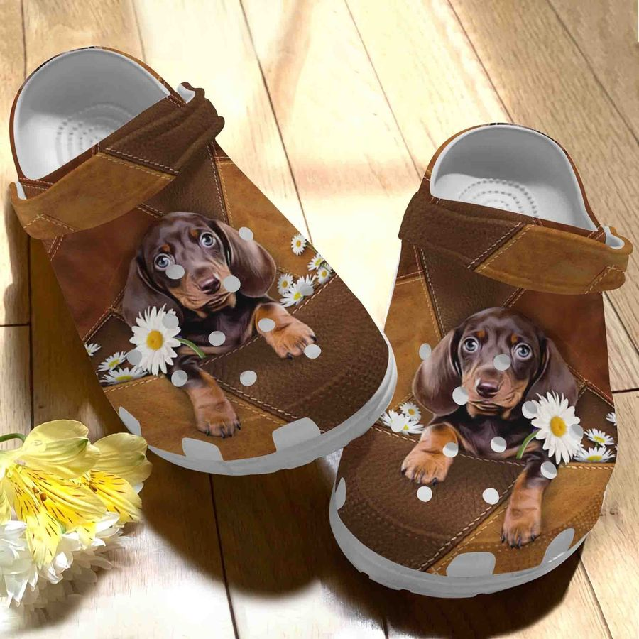 Baby Dachshund And Beautiful Daisy Crocs Crocband Clogs Shoes Comfortable For Men Women and Kids