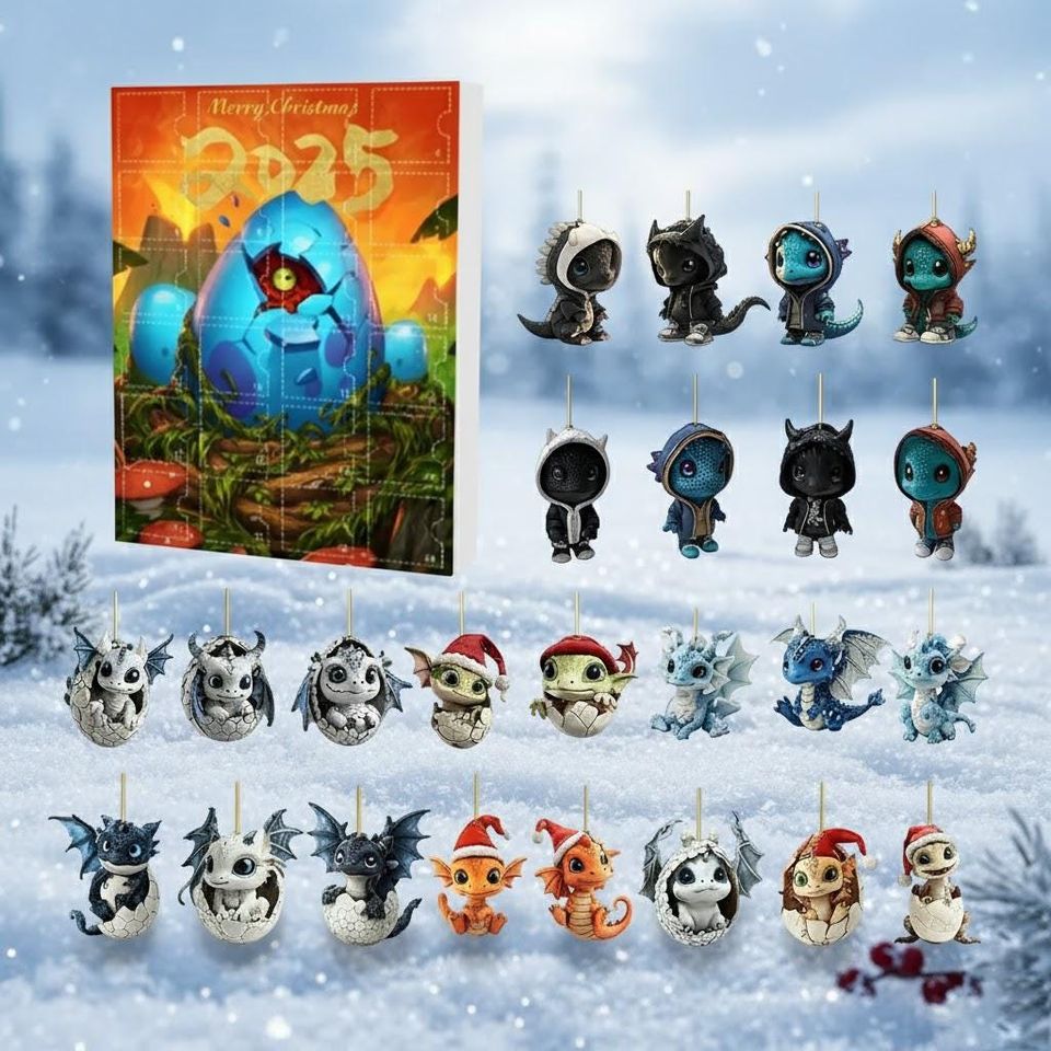 Baby Dragon Hatchling Advent Calendar, 24 Fantasy Acrylic Christmas Ornaments, Vintage Christmas Ornament Countdown, Christmas Countdown - Image 2