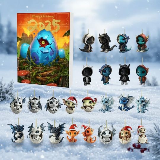 Baby Dragon Hatchling Advent Calendar, 24 Fantasy Acrylic Christmas Ornaments, Vintage Christmas Ornament Countdown, Christmas Countdown - Image 5