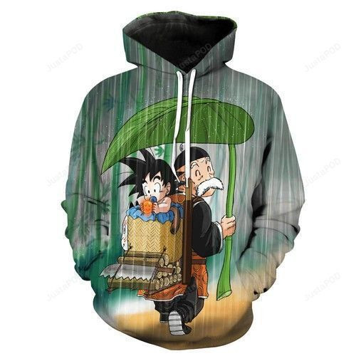 Baby Goku And Grandpa Gohan In The Rain Dragon Ball Z 3D All Over Print Hoodie, Zip Hoodie