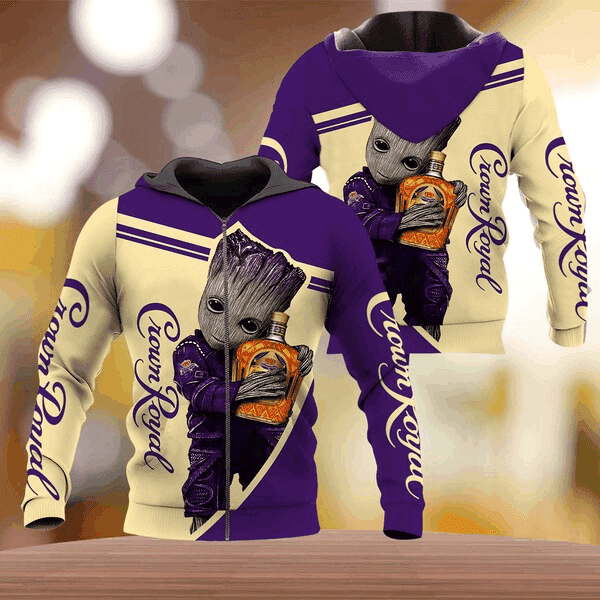 Baby Groot and Crown Royal 3D All Over Print Hoodie, Zip Hoodie