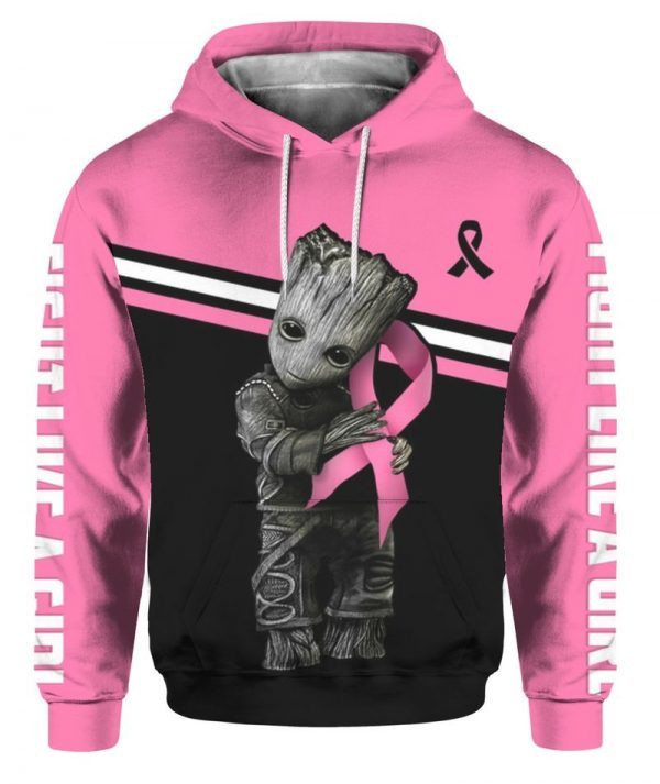 Baby Groot Breast Cancer Awareness 3D All Over Print Hoodie, Zip Hoodie