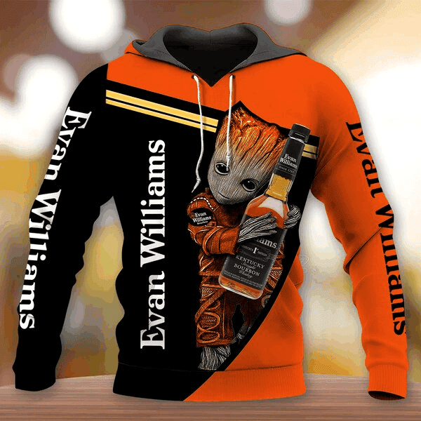 Baby Groot Evan Williams Bourbon 3D All Over Print Hoodie, Zip Hoodie