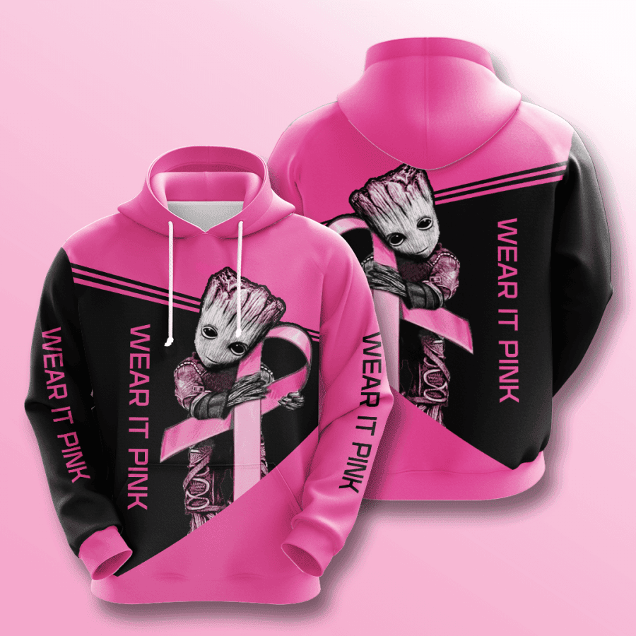 Baby Groot Wear it Pink Breast Cancer 3D All Over Print Hoodie, Zip Hoodie