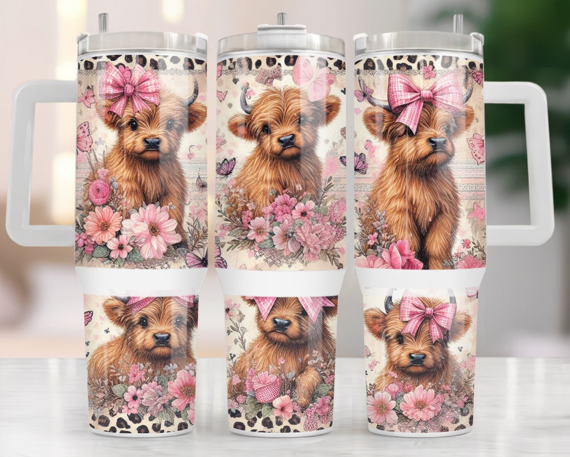 Baby Highland Cow Floral Custom Stanley Cup 40 oz 30 oz Tumbler With HandleTVC2301970