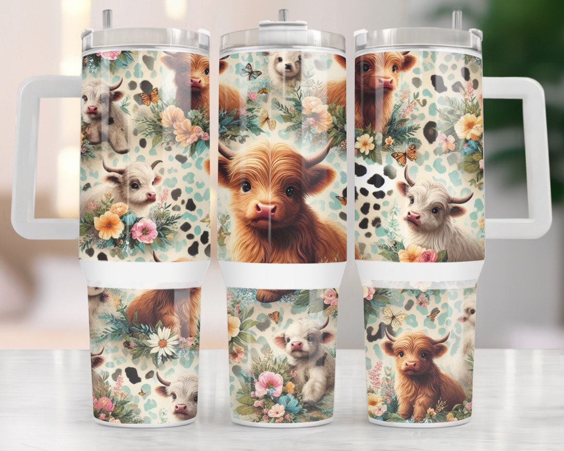 Baby Highland Cow Floral Custom Stanley Cup 40 oz 30 oz Tumbler With HandleTVC2301970