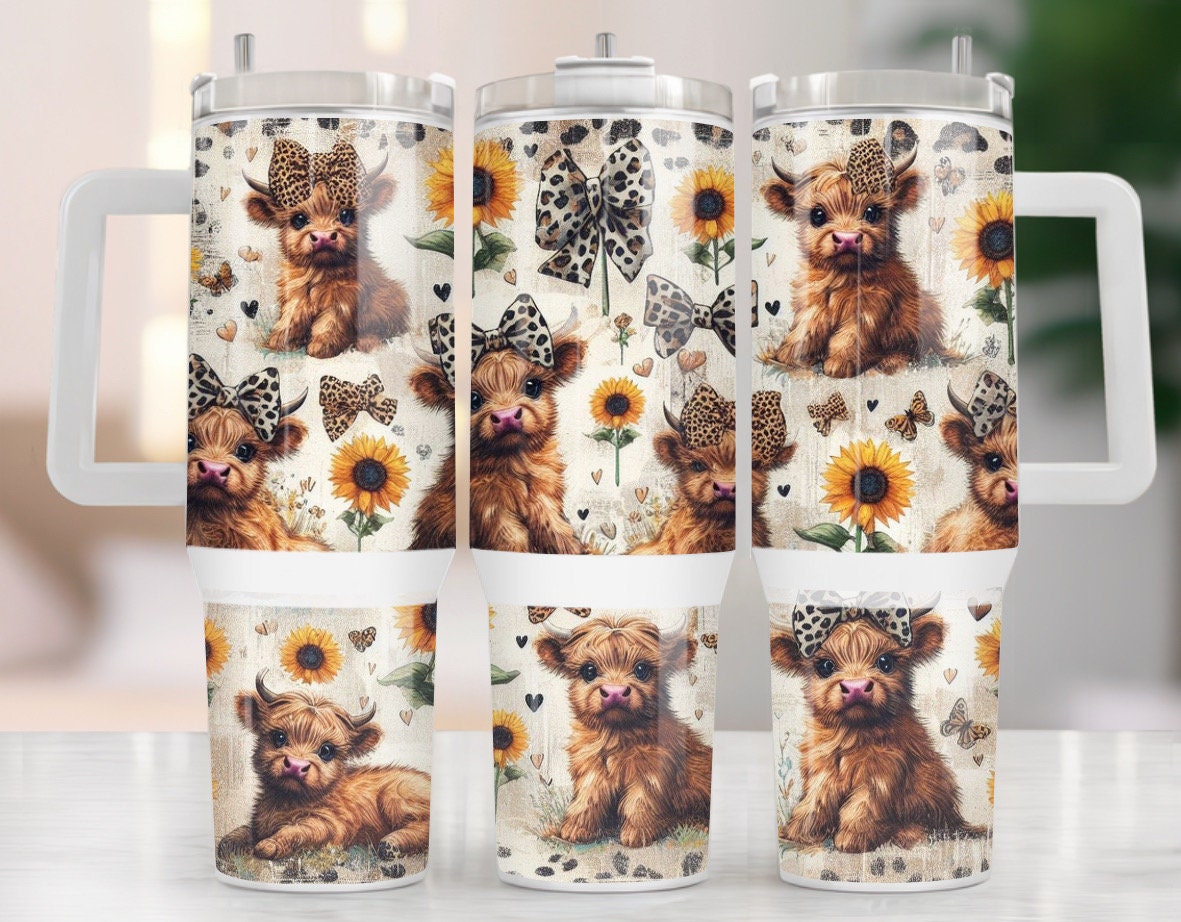 Baby Highland Cow Sunflower Leopard Print Custom Stanley Cup 40 oz 30 oz Tumbler With HandleTVC2301970