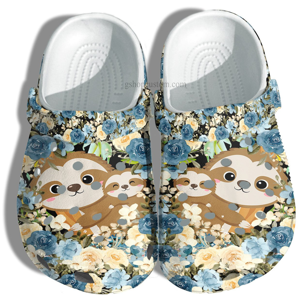 Baby Sloth Mom Flower Shoes - Sloth Grandma Shoes Croc Clogs