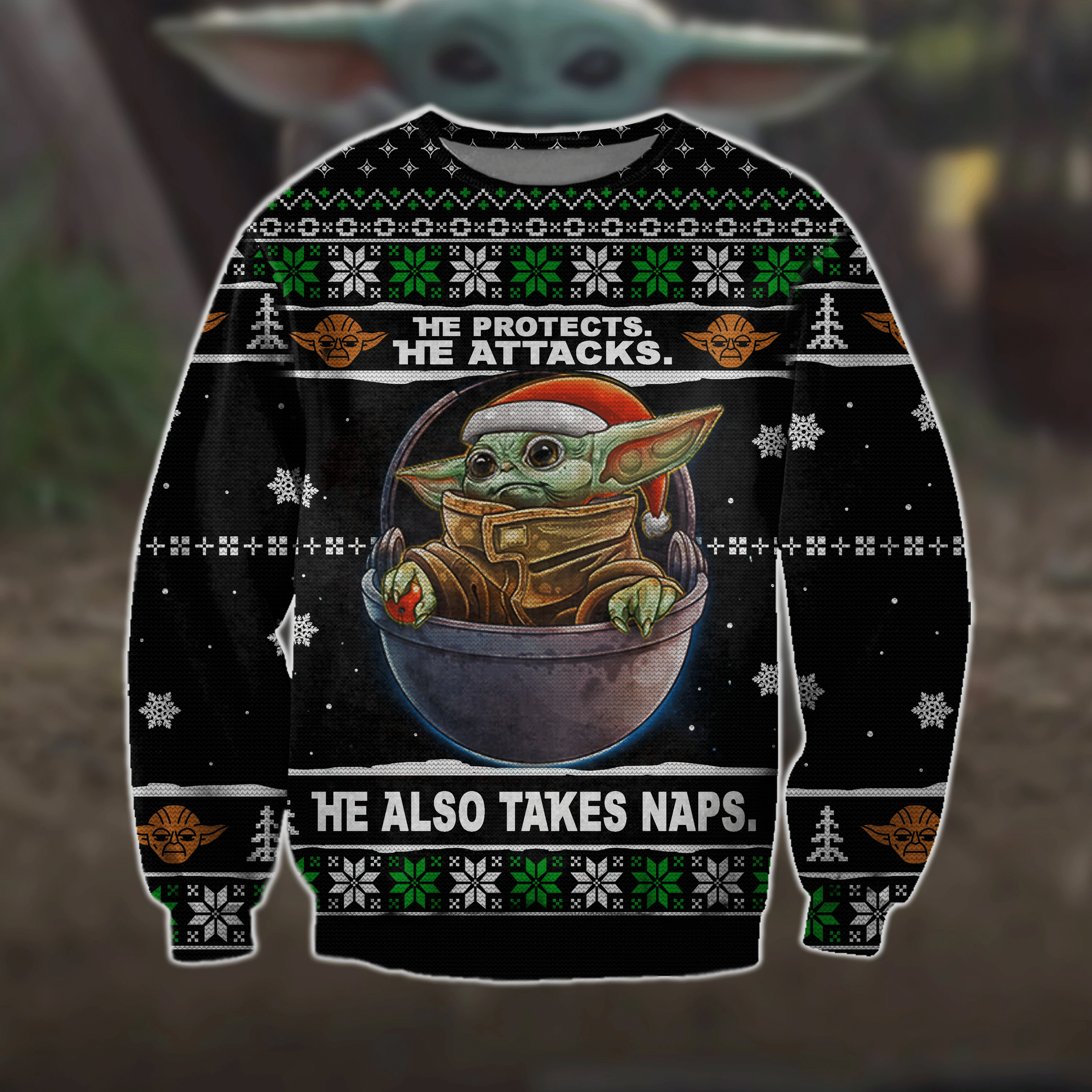 Baby Yoda 3D Print Ugly Christmas Sweater Adult 3D Funny Matching for family