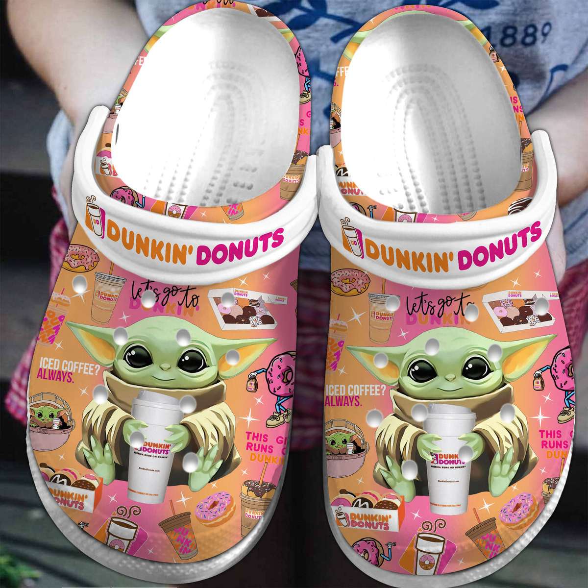 Baby Yoda And Dunkin' Donuts Movie Crocs Crocband Clogs Shoes Comfortable For Men Women and Kids