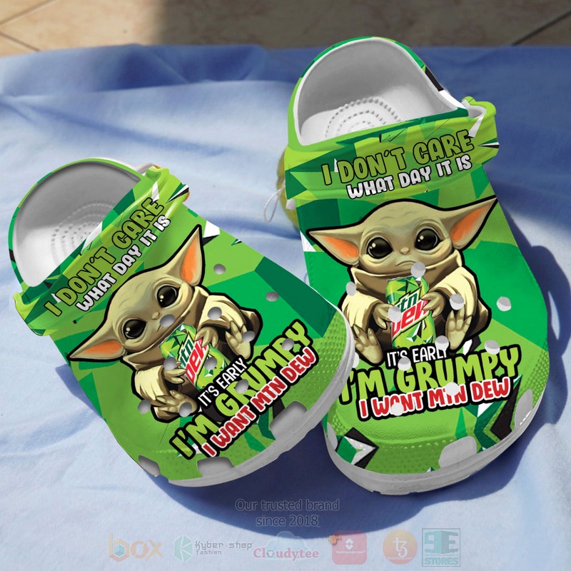 Baby Yoda and Mountain Dew Crocs Crocband Clogs Shoes Comfortable For Men Women and Kids