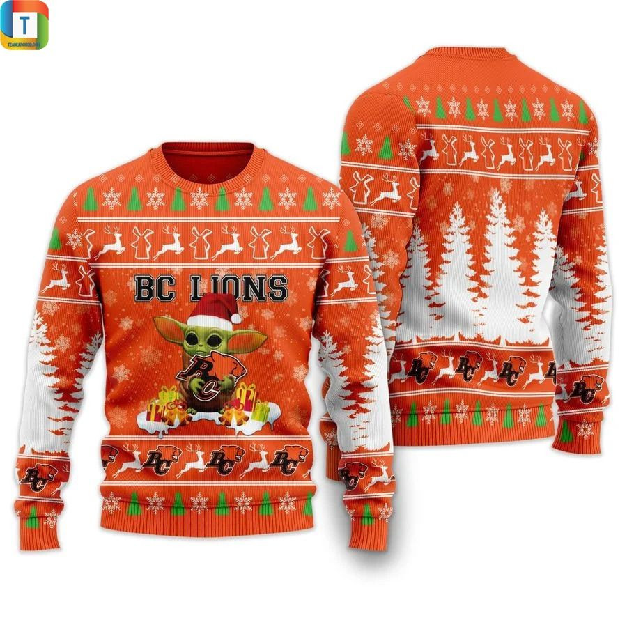 Baby Yoda Bc Lions Christmas Ugly Christmas Sweater Adult 3D Funny Matching for family