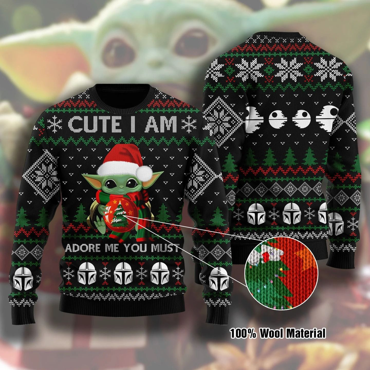 Baby Yoda Cute I Am Ugly Christmas Sweater Adult 3D Funny Matching for family