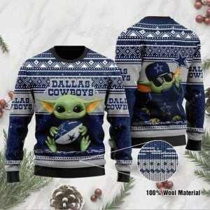 Baby Yoda Dallas Cowboys Ugly Christmas Sweater Adult 3D Funny Matching for family