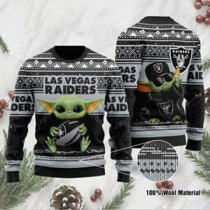Baby Yoda Las Vegas Raiders Ugly Christmas Sweater Adult 3D Funny Matching for family