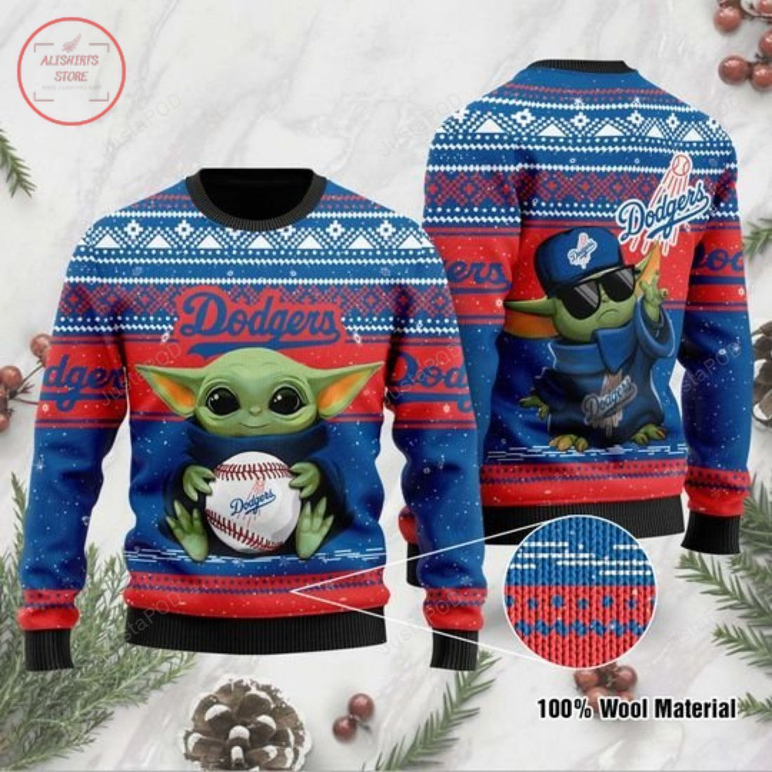 Baby Yoda Los Angeles Dodgers Christmas For Yoda Lovers Ugly Christmas Sweater Adult 3D Funny Matching for family