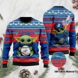 Baby Yoda Los Angeles Dodgers Ugly Christmas Sweater Adult 3D Funny Matching for family