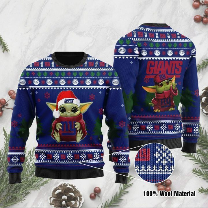 Baby Yoda Love New York Giants For Fans Ugly Christmas Sweater Adult 3D Funny Matching for family