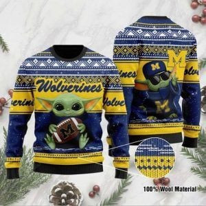 Baby Yoda Michigan Wolverines Ugly Christmas Sweater Adult 3D Funny Matching for family