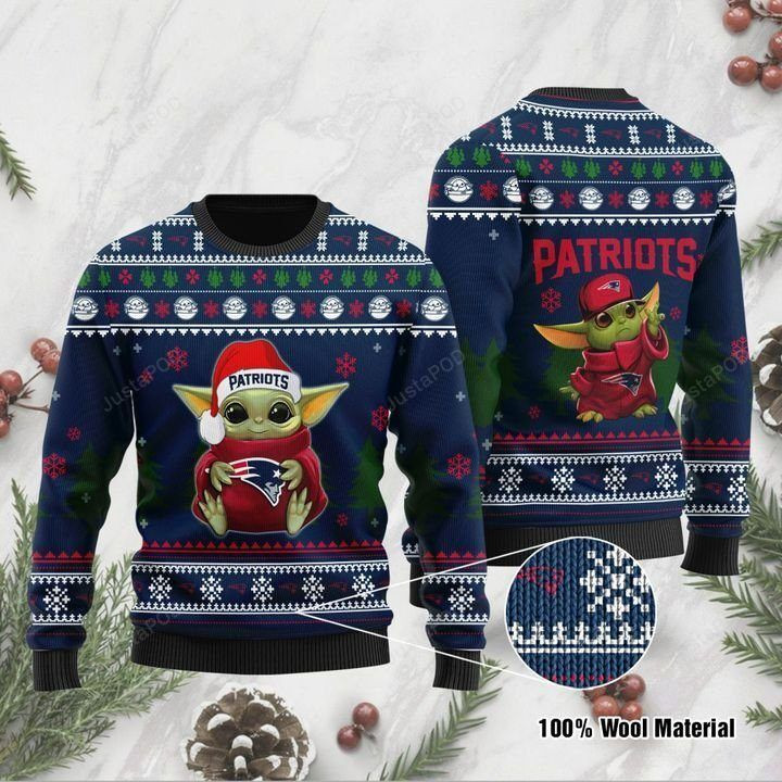 Baby Yoda New England Patriots Ugly Christmas Sweater Adult 3D Funny Matching for family