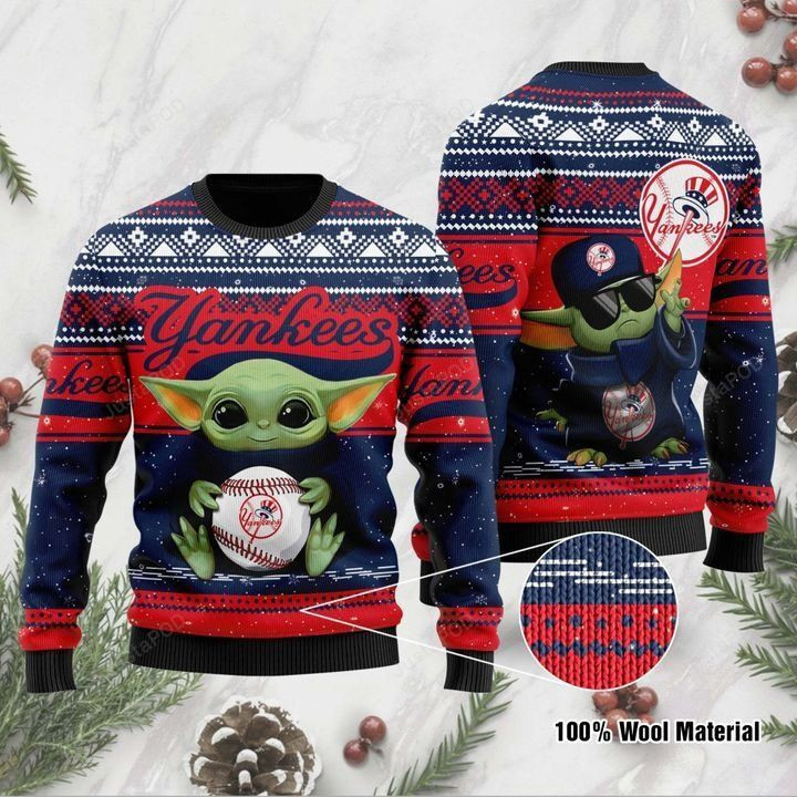 Baby Yoda New York Yankees Ugly Christmas Sweater Adult 3D Funny Matching for family
