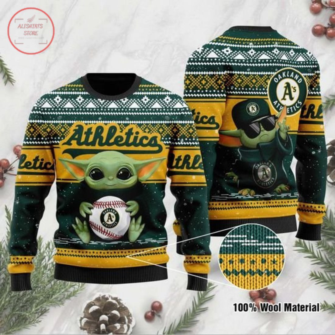 Baby Yoda Oakland Athletics Christmas For Fans Ugly Christmas Sweater Adult 3D Funny Matching for family