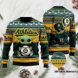 Baby Yoda Oakland Athletics Ugly Christmas Sweater Adult 3D Funny Matching for family