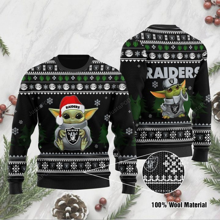 Baby Yoda Oakland Raiders Ugly Christmas Sweater Adult 3D Funny Matching for family