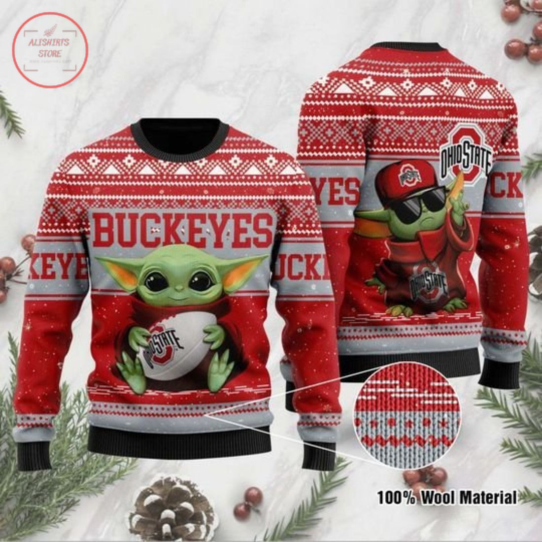 Baby Yoda Ohio State Buckeyes Christmas For Fans Ugly Christmas Sweater Adult 3D Funny Matching for family