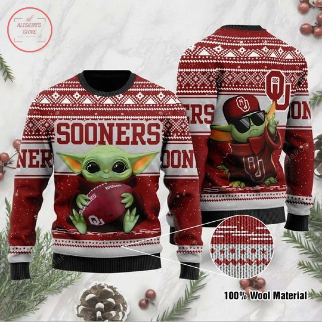 Baby Yoda Oklahoma Sooners Christmas For Yoda Lovers Ugly Christmas Sweater Adult 3D Funny Matching for family