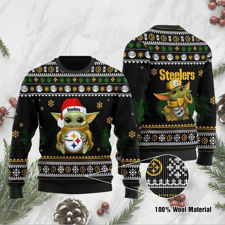 Baby Yoda Pittsburgh Steelers For Fans Ugly Christmas Sweater Adult 3D Funny Matching for family