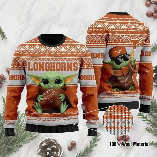 Baby Yoda Texas Longhorns Ugly Christmas Sweater Adult 3D Funny Matching for family