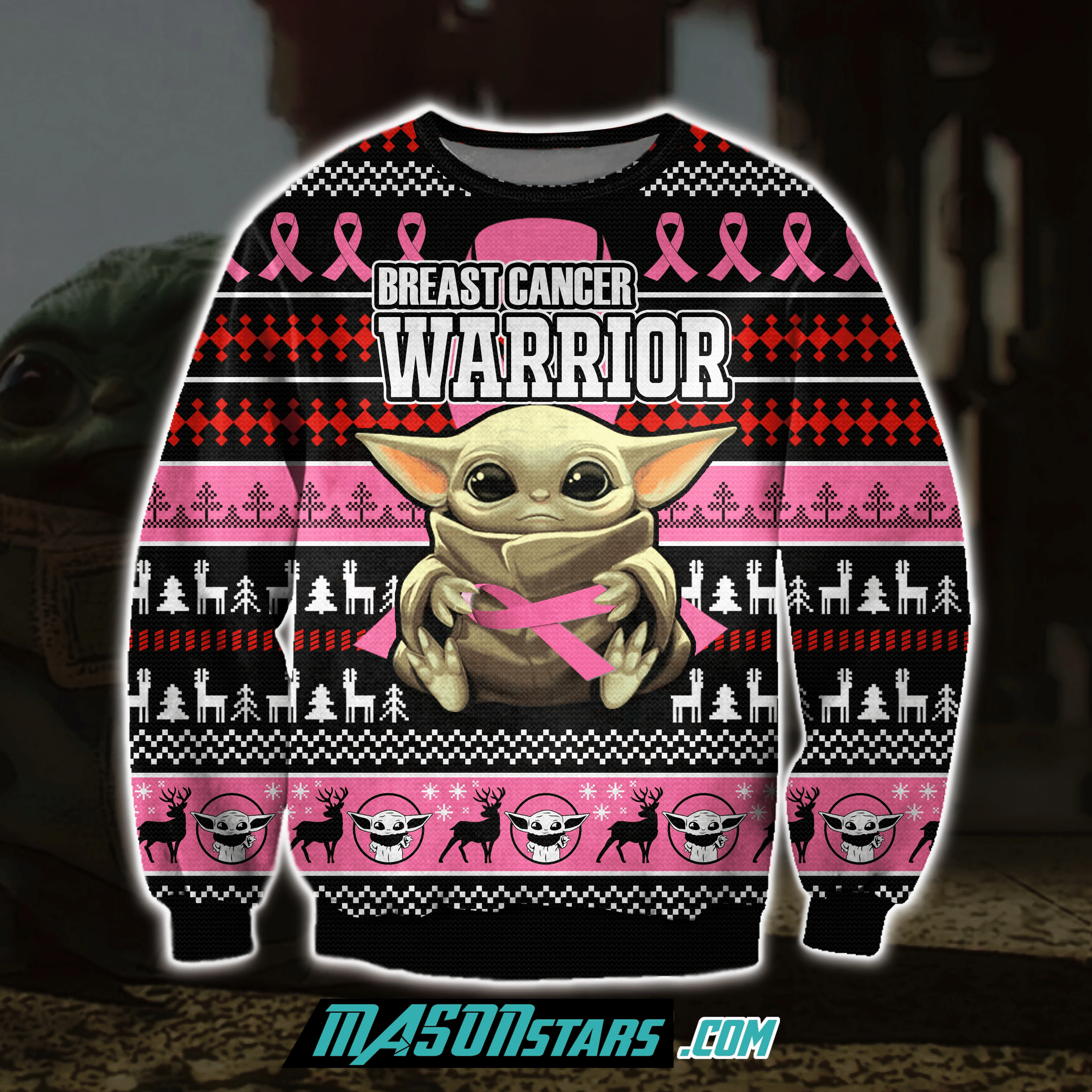 Baby Yoda With Cancer 3D Print Ugly Christmas Sweater Adult 3D Funny Matching for family