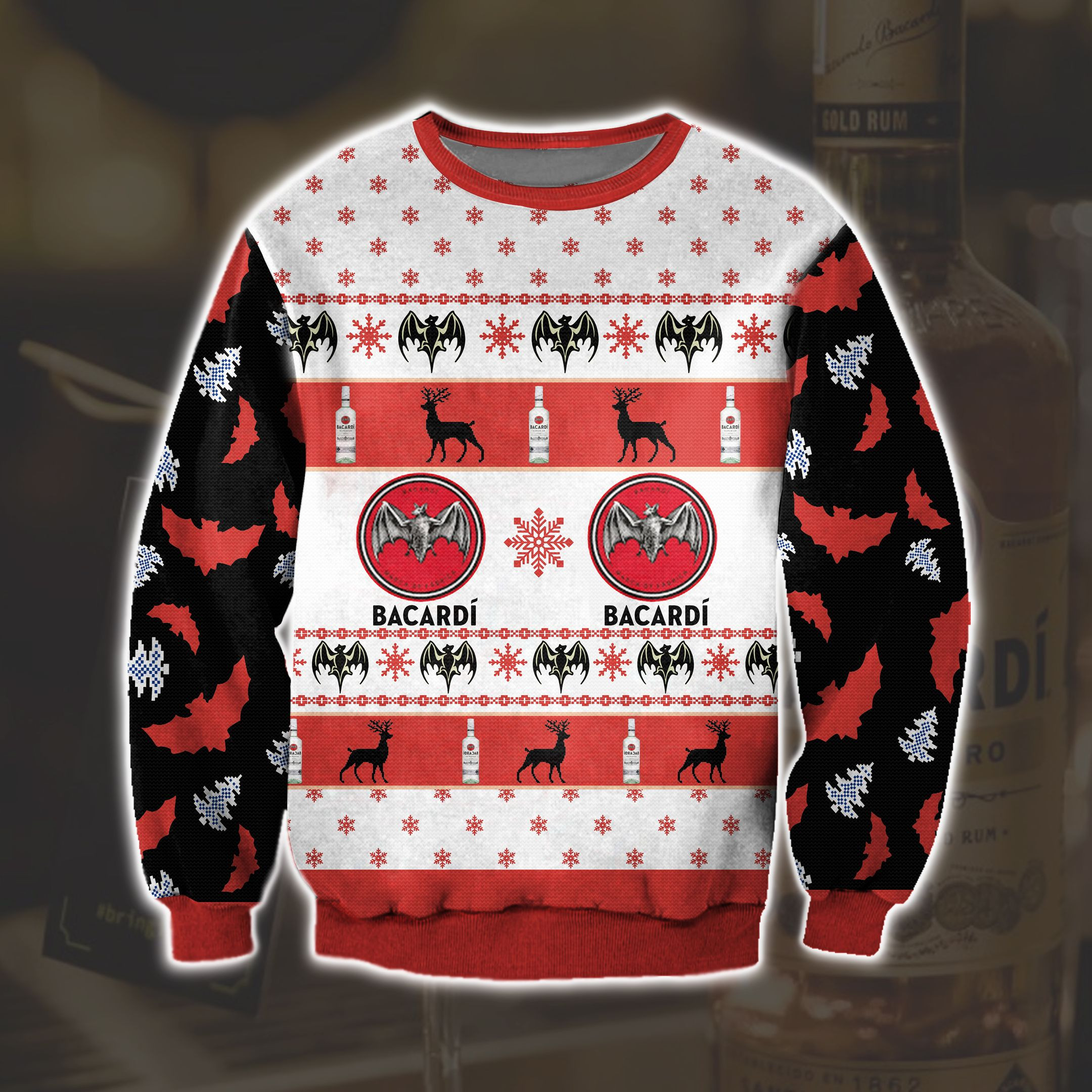Bacardi Wine Knitting Pattern 3D Print Ugly Christmas Sweater Adult 3D Funny Matching for family