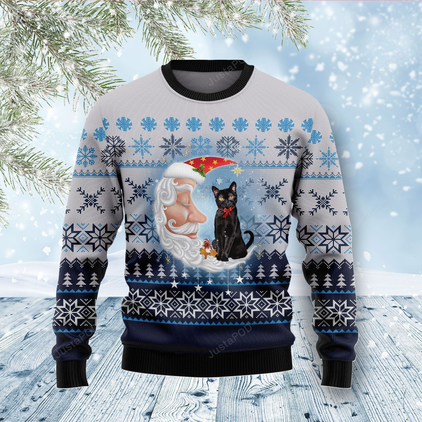 Back Cat Love Santa Moon Ugly Christmas Sweater Adult 3D Funny Matching for family
