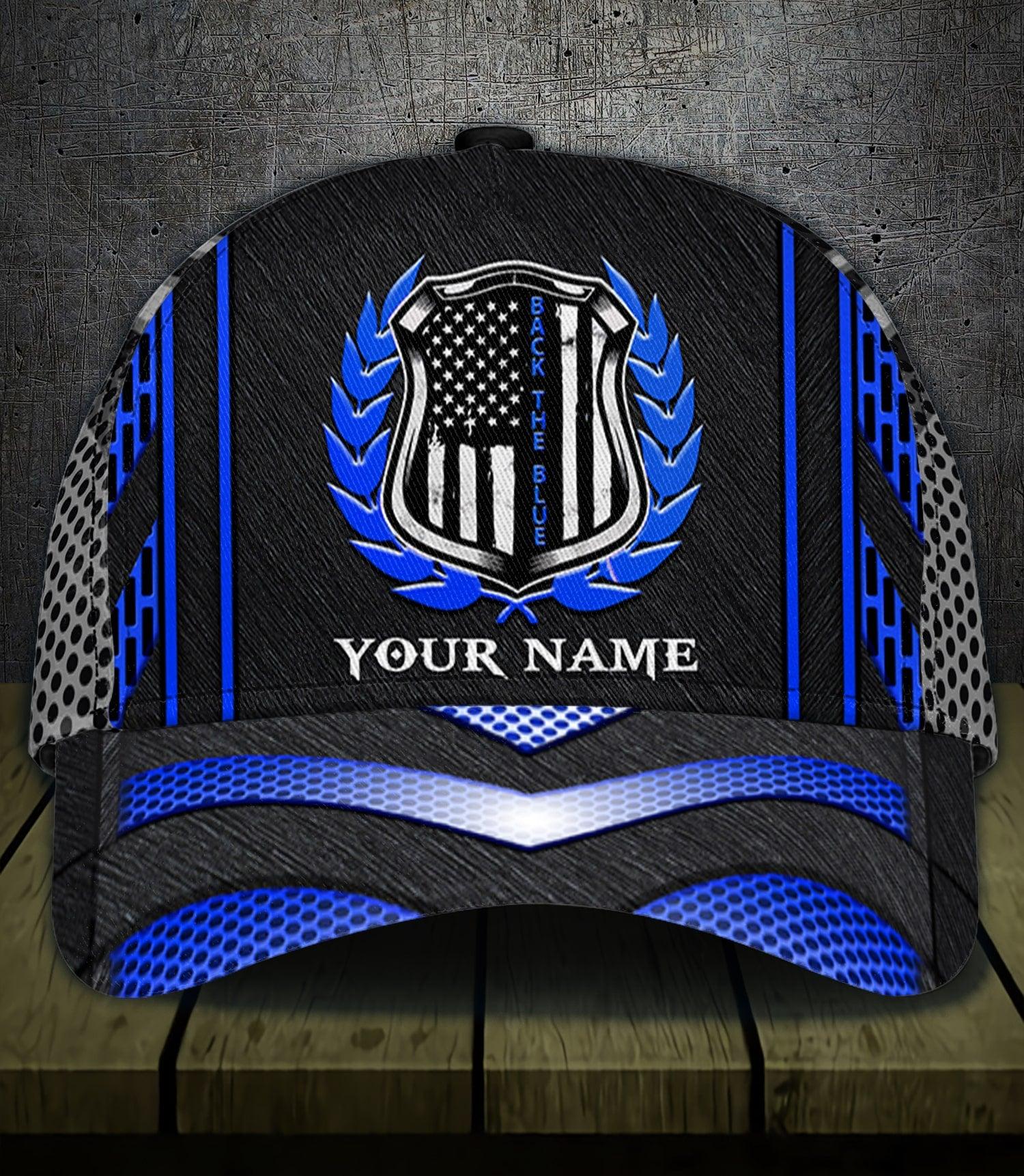 Back The Blue Police Personalized Classic Cap, Personalized Gift for Police Trucker Hats Custom Hats Gifts For Men & Women